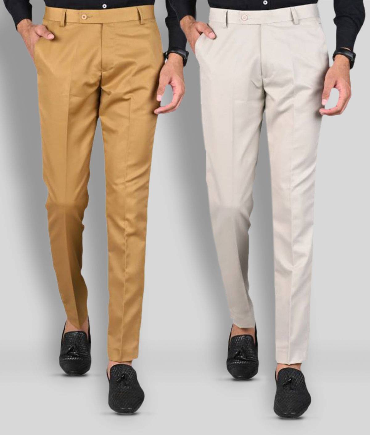     			MANCREW - Beige Polycotton Slim - Fit Men's Formal Pants ( Pack of 2 )