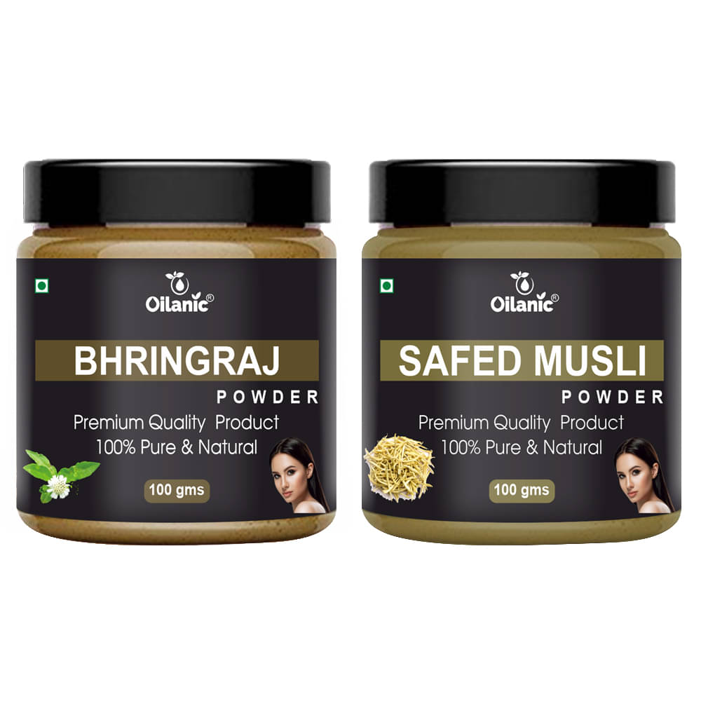 Oilanic 100% Pure Bhringraj Powder & Safed Musli Powder-Skincare Hair Mask 200 g Pack of 2     			Oilanic 100% Pure Bhringraj Powder & Safed Musli Powder-Skincare Hair Mask 200 g Pack of 2