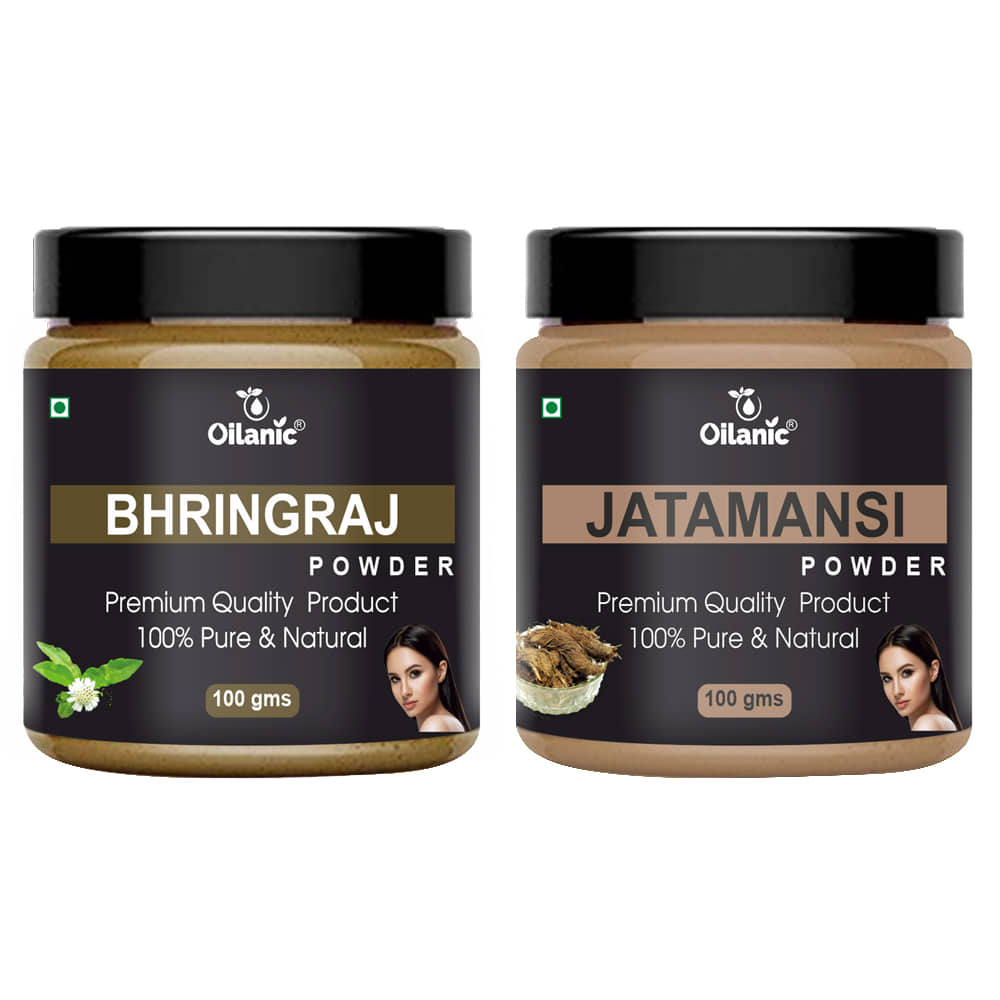 Oilanic 100% Pure Bhringraj Powder & Jatamansi Powder For Skin Hair Mask 200 g Pack of 2