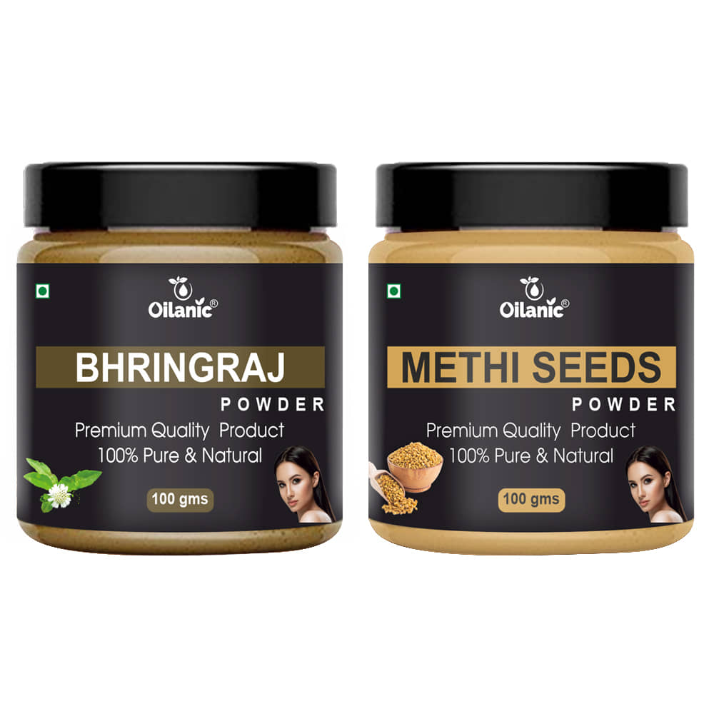 Oilanic 100% Pure Bhringraj Powder & Methi Powder For Skincare Hair Mask 200 g Pack of 2