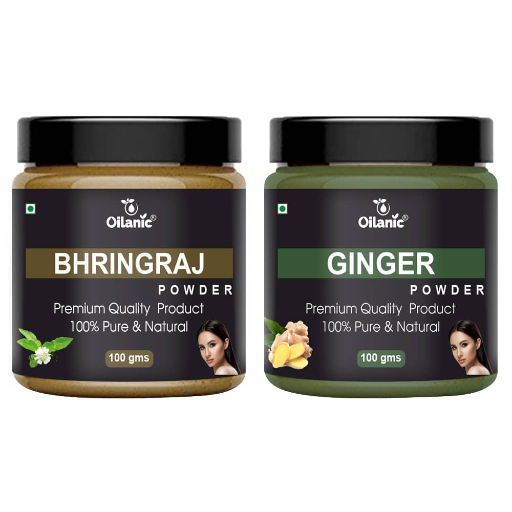 Oilanic 100% Pure Bhringraj Powder & Ginger Powder For Skincare Hair Mask 200 g Pack of 2