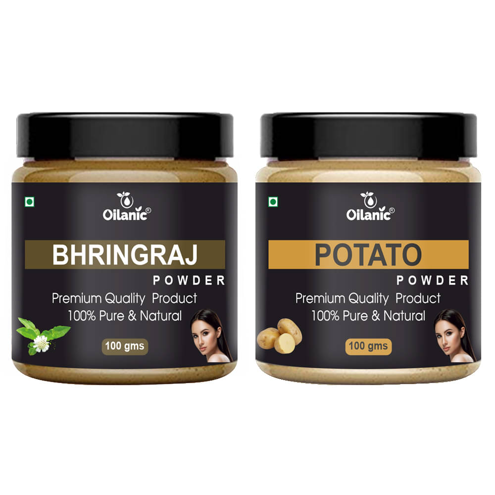 Oilanic 100% Pure Bhringraj Powder & Potato Powder For Skincare Hair Mask 200 g Pack of 2 Oilanic 100% Pure Bhringraj Powder & Potato Powder For Skincare Hair Mask 200 g Pack of 2