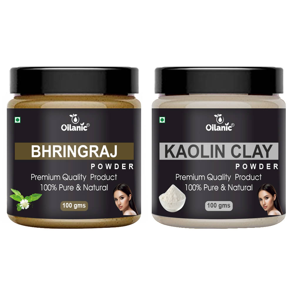 Oilanic 100% Pure Bhringraj Powder & Kaolin Clay Powder For Skin Hair Mask 200 g Pack of 2 Oilanic 100% Pure Bhringraj Powder & Kaolin Clay Powder For Skin Hair Mask 200 g Pack of 2