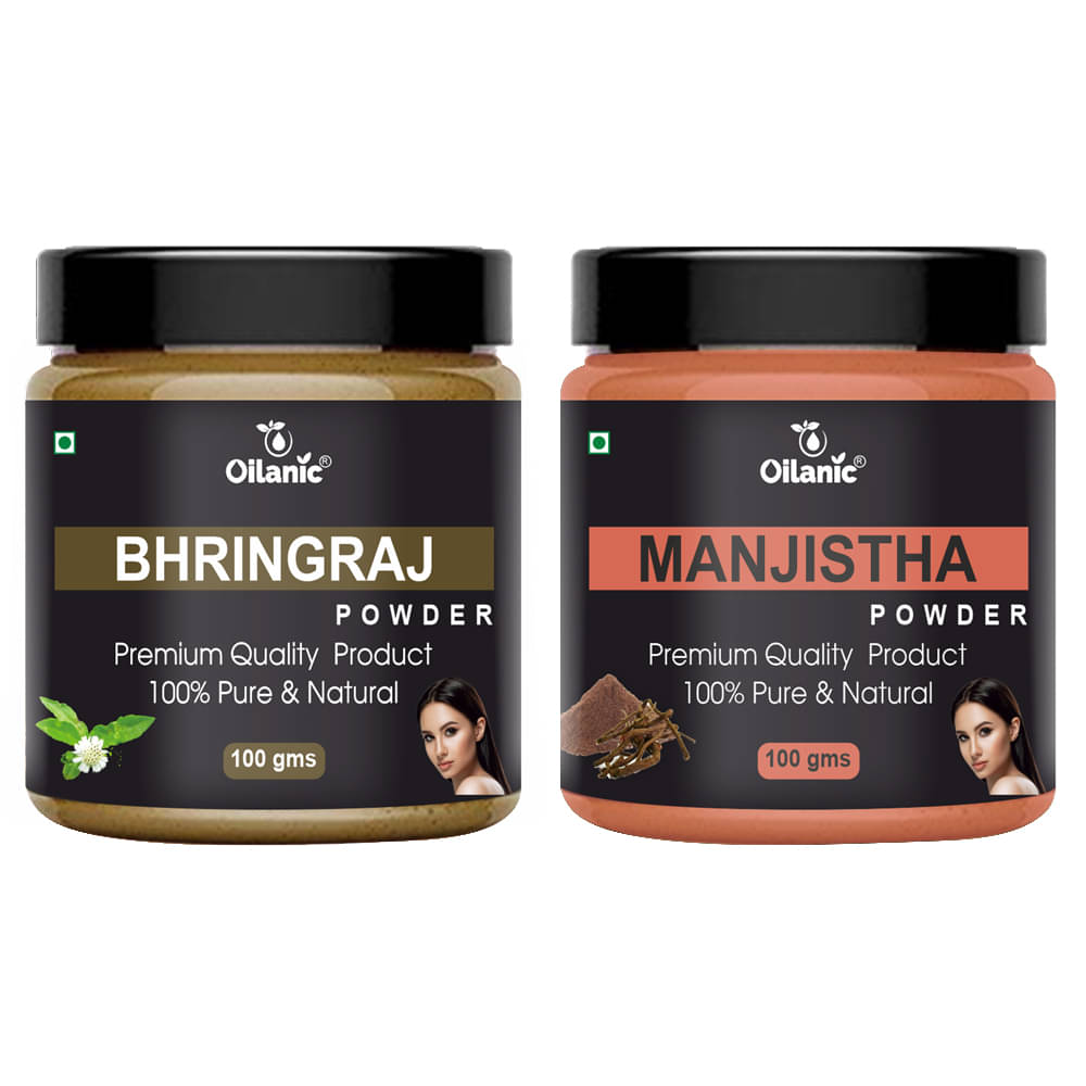 Oilanic 100% Pure Bhringraj Powder & Manjistha Powder For Skin Hair Mask 200 g Pack of 2 Oilanic 100% Pure Bhringraj Powder & Manjistha Powder For Skin Hair Mask 200 g Pack of 2