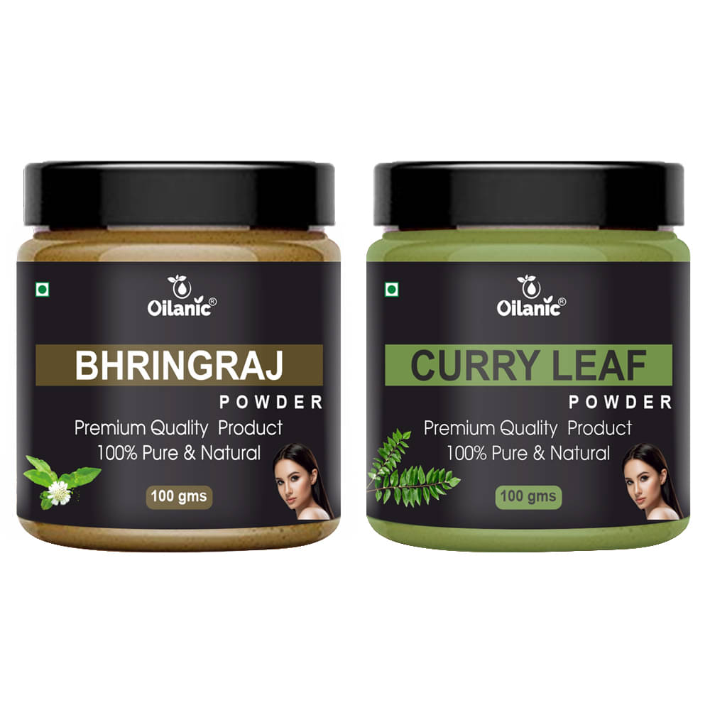 Oilanic 100% Pure Bhringraj Powder & Curry Leaf Powder For Skin Hair Mask 200 g Pack of 2 Oilanic 100% Pure Bhringraj Powder & Curry Leaf Powder For Skin Hair Mask 200 g Pack of 2