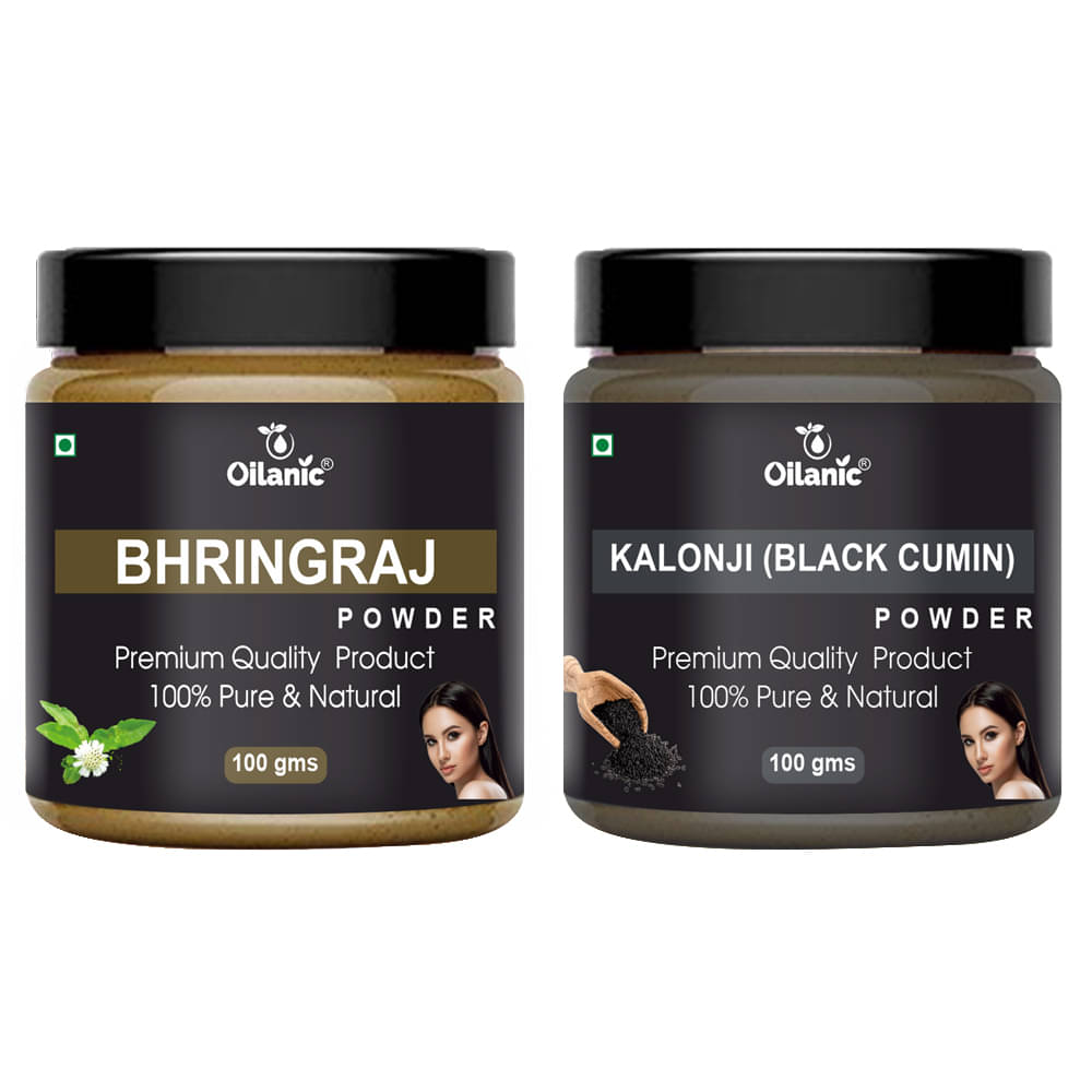 Oilanic 100% Pure Bhringraj Powder & Kalonji Powder For Skincare Hair Mask 200 g Pack of 2 Oilanic 100% Pure Bhringraj Powder & Kalonji Powder For Skincare Hair Mask 200 g Pack of 2
