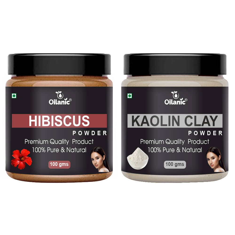     			Oilanic 100% Pure Hibiscus Powder & Kaolin Clay Powder For Skin Hair Mask 200 g Pack of 2