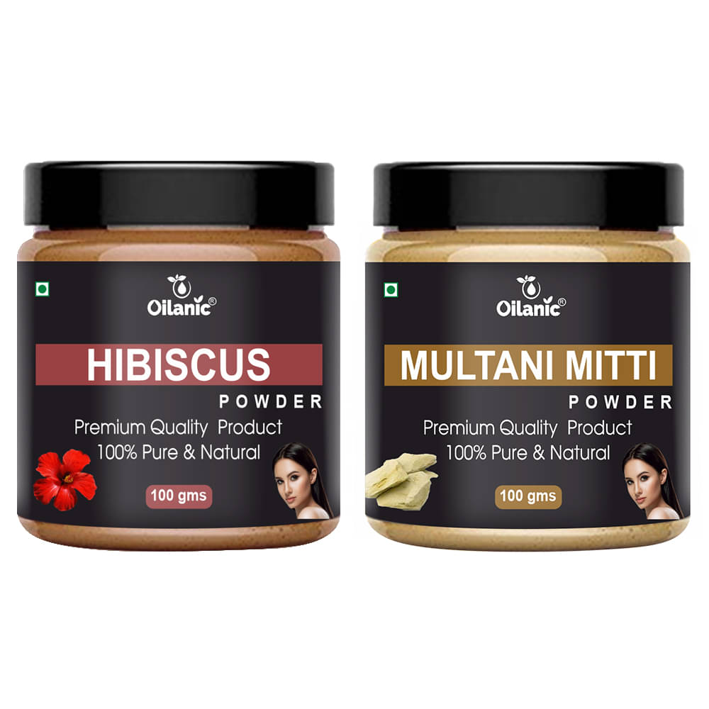     			Oilanic 100% Pure Hibiscus Powder & Multani Mitti Powder-Skin Hair Mask 200 g Pack of 2