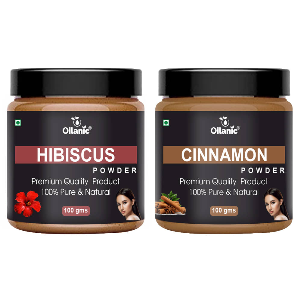 Oilanic 100% Pure Hibiscus Powder & Cinnamon Powder For Skincare Hair Mask 200 g Pack of 2