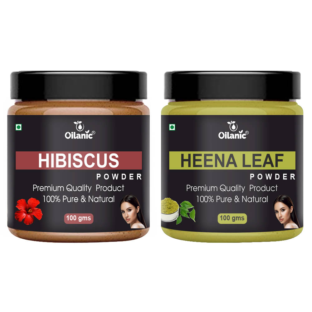     			Oilanic 100% Pure Hibiscus Powder & Heena Leaf Powder For Skin Hair Mask 200 g Pack of 2
