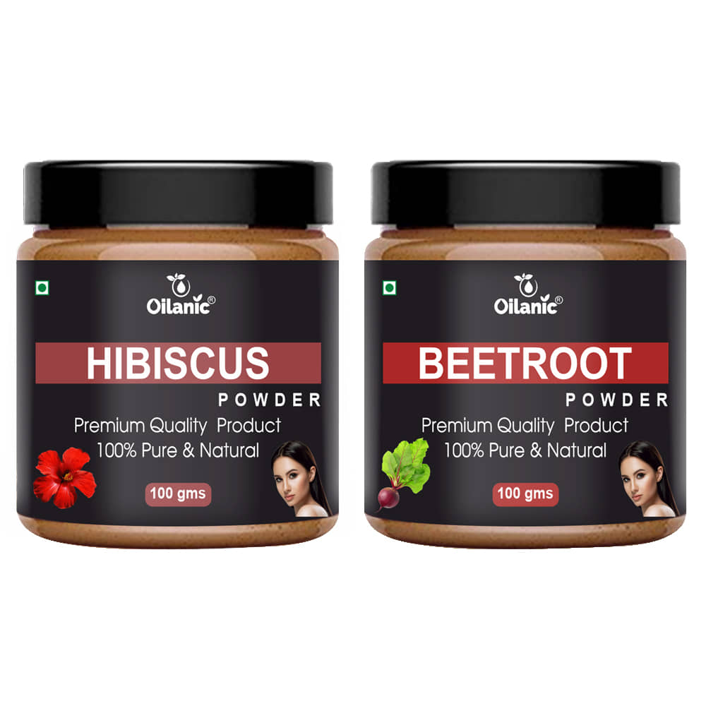 Oilanic 100% Pure Hibiscus Powder & Beetroot Powder For Skincare Hair Mask 200 g Pack of 2
