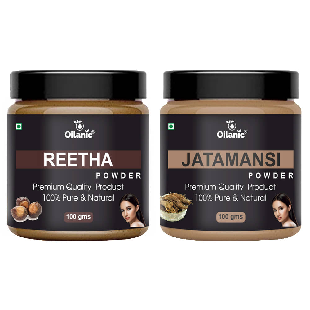 Oilanic 100% Pure Reetha Powder & Jatamansi Powder For Skin Hair Mask 200 g Pack of 2