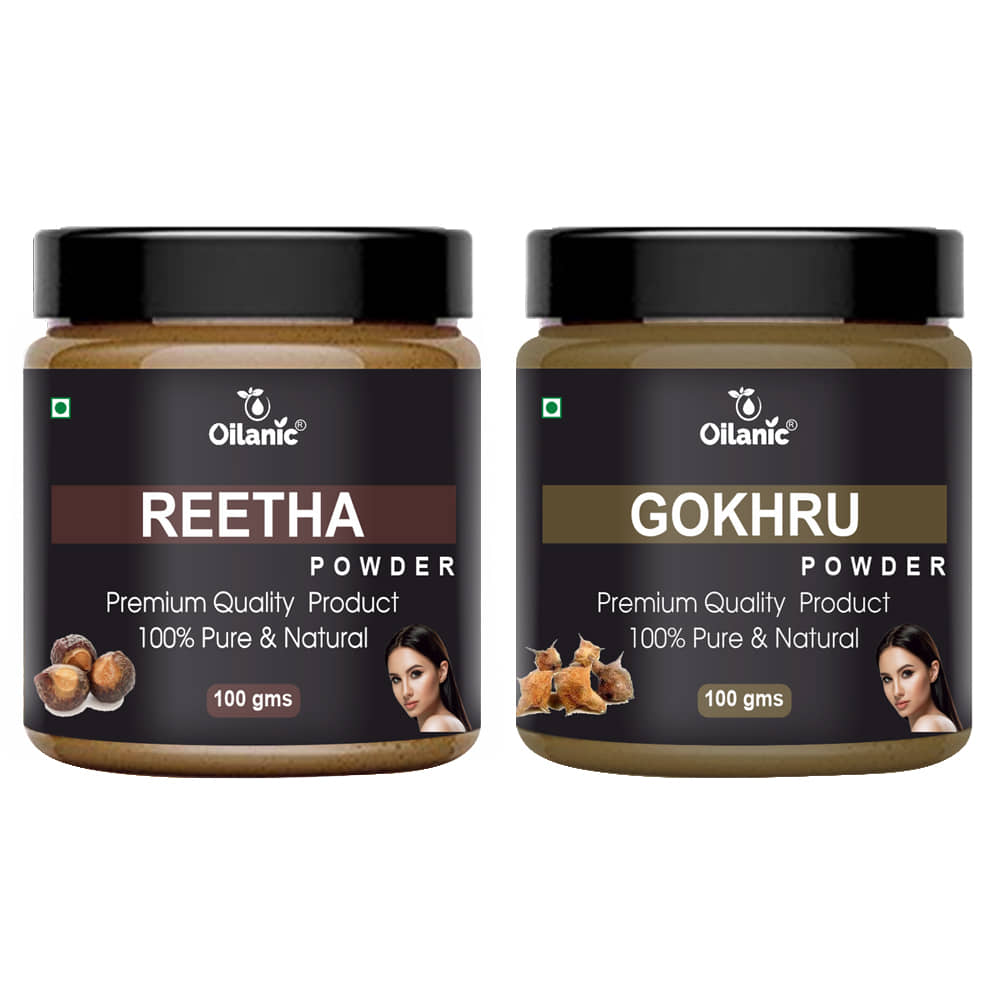 Oilanic 100% Pure Reetha Powder & Gokhru Powder For Skincare Hair Mask 200 g Pack of 2
