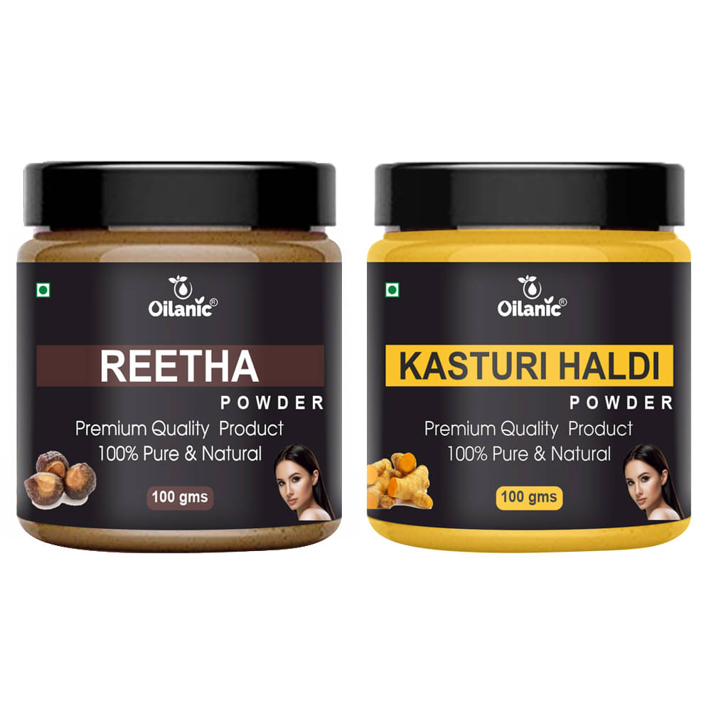Oilanic 100% Pure Reetha Powder & Kasturi Haldi Powder-Skin Hair Mask 200 g Pack of 2 Oilanic 100% Pure Reetha Powder & Kasturi Haldi Powder-Skin Hair Mask 200 g Pack of 2