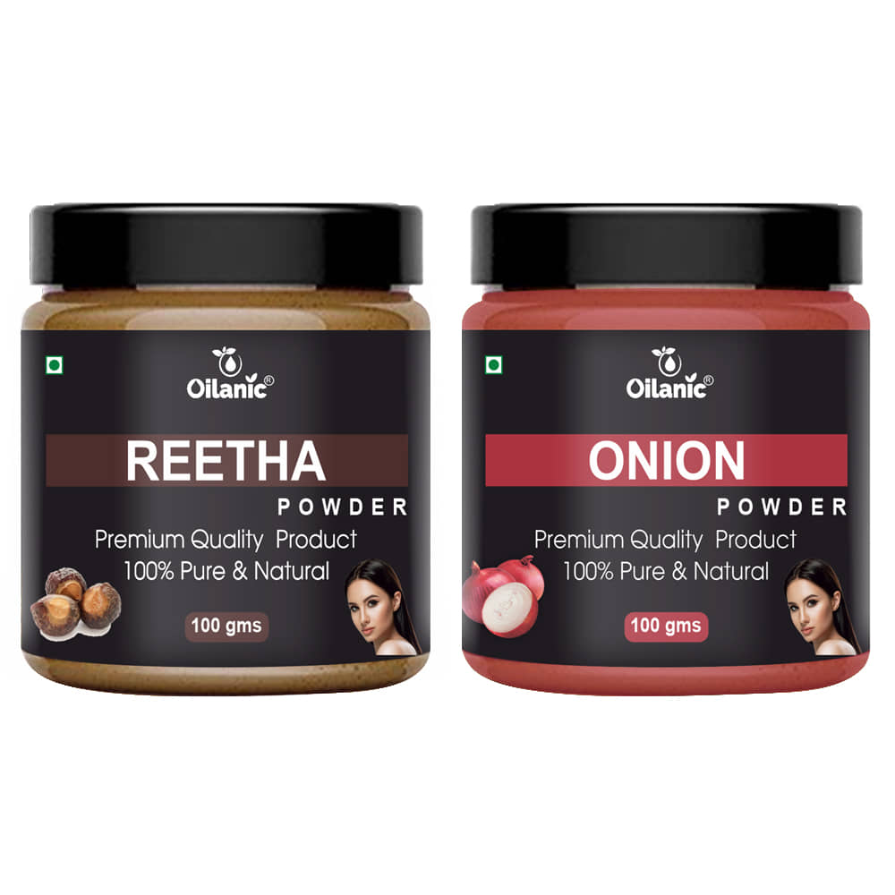 Oilanic 100% Pure Reetha Powder & Onion Powder For Skincare Hair Mask 200 g Pack of 2