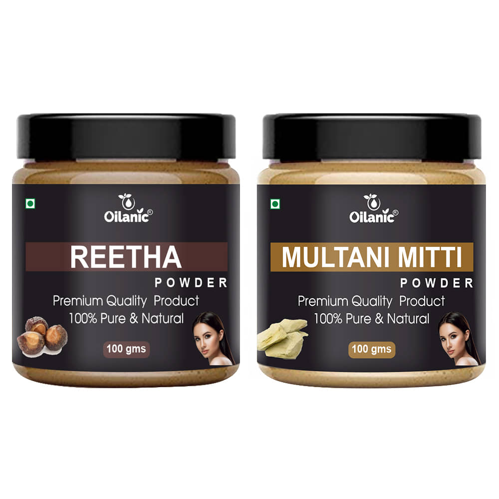 Oilanic 100% Pure Reetha Powder & Multani Mitti Powder-Skin Hair Mask 200 g Pack of 2