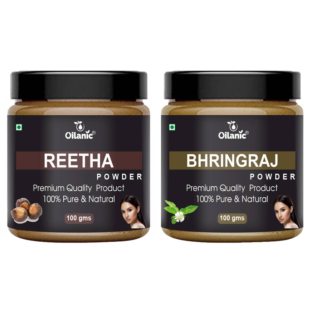 Oilanic 100% Pure Reetha Powder & Bhringraj Powder For Skin Hair Mask 200 g Pack of 2