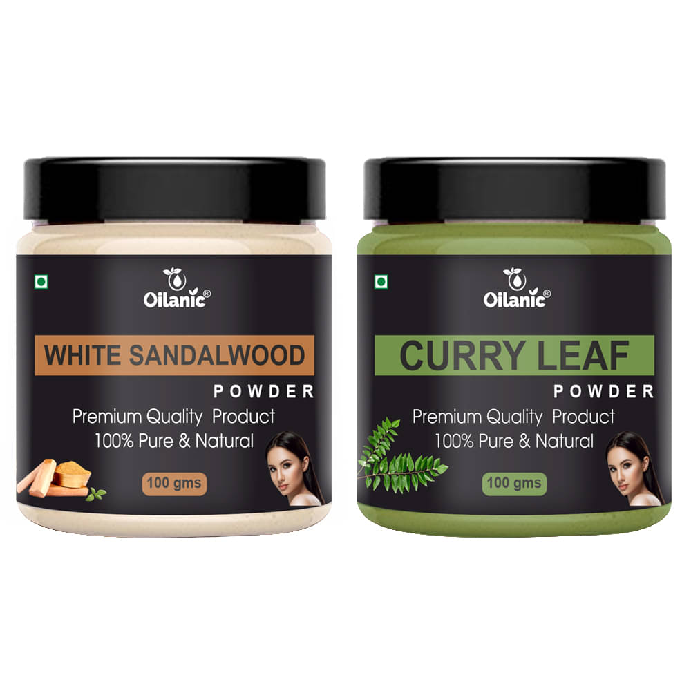 Oilanic 100% White Sandalwood Powder & Curry Leaf Powder For Skin Hair Mask 200 g Pack of 2 Oilanic 100% White Sandalwood Powder & Curry Leaf Powder For Skin Hair Mask 200 g Pack of 2