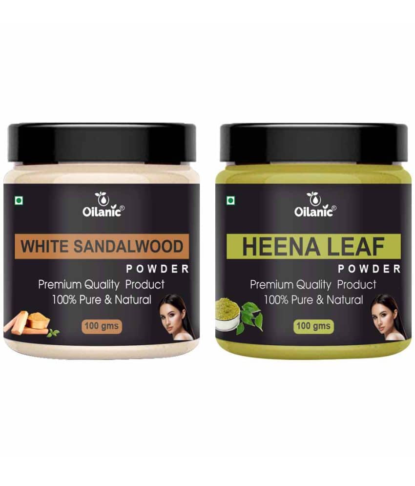 Oilanic 100% White Sandalwood Powder & Heena Leaf Powder For Skin Hair Mask 200 g Pack of 2