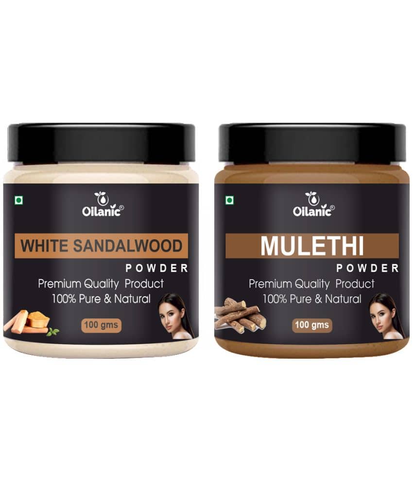 Oilanic 100% White Sandalwood Powder & Mulethi Powder For Skincare Hair Mask 200 g Pack of 2