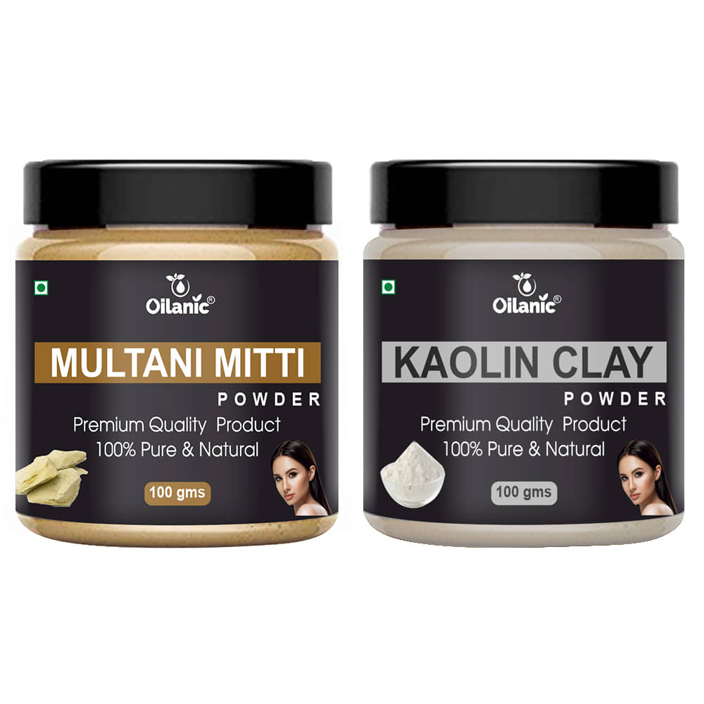 Oilanic Pure Multani Mitti Powder & Kaolin Clay Powder For Skin Hair Mask 200 g Pack of 2
