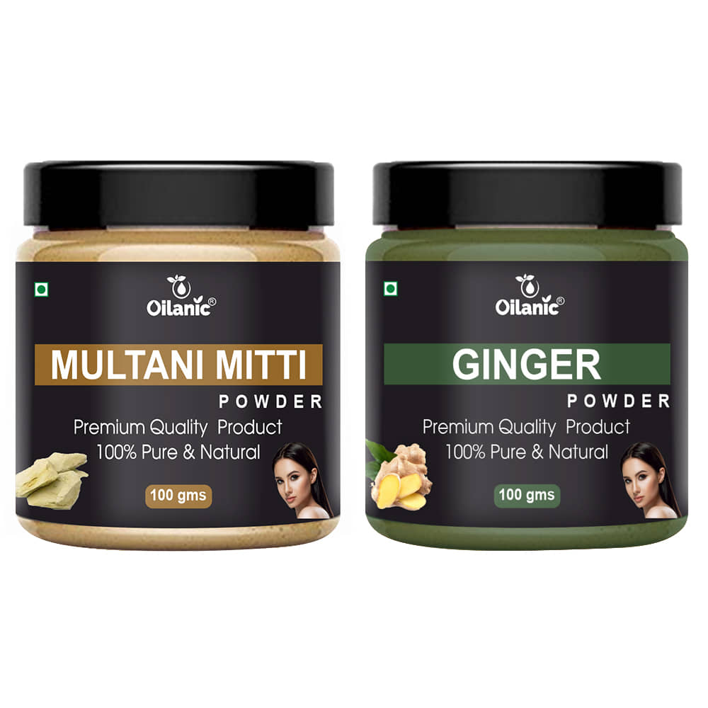 Oilanic Pure Multani Mitti Powder & Ginger Powder For Skincare Hair Mask 200 g Pack of 2