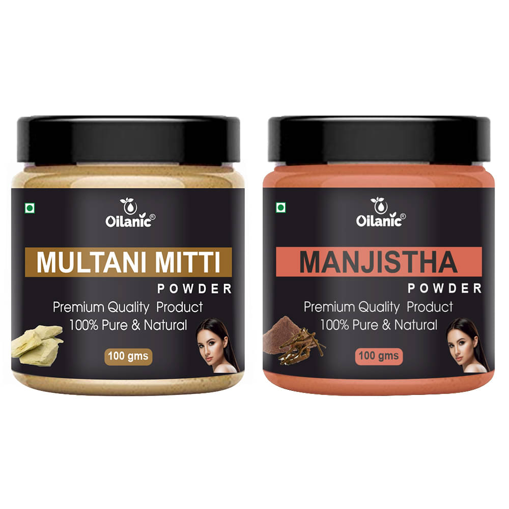    			Oilanic Pure Multani Mitti Powder & Manjistha Powder For Skin Hair Mask 200 g Pack of 2