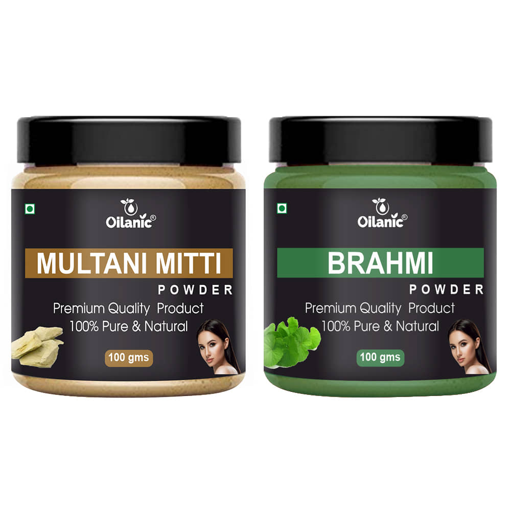 Oilanic Pure Multani Mitti Powder & Brahmi Powder For Skincare Hair Mask 200 g Pack of 2