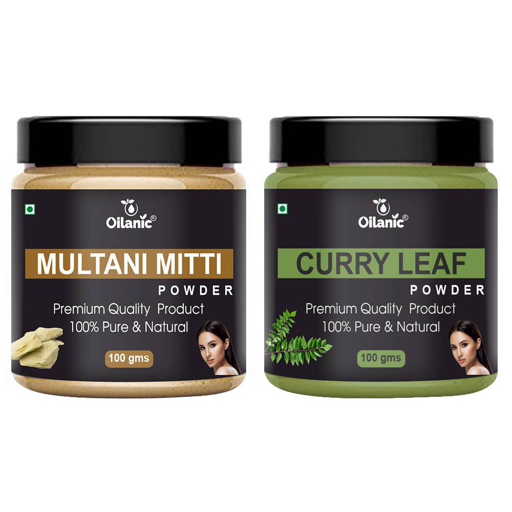 Oilanic Pure Multani Mitti Powder & Curry Leaf Powder For Skin Hair Mask 200 g Pack of 2 Oilanic Pure Multani Mitti Powder & Curry Leaf Powder For Skin Hair Mask 200 g Pack of 2
