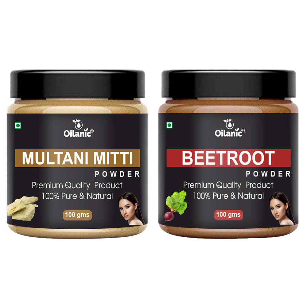 Oilanic Pure Multani Mitti Powder & Beetroot Powder For Skincare Hair Mask 200 g Pack of 2 Oilanic Pure Multani Mitti Powder & Beetroot Powder For Skincare Hair Mask 200 g Pack of 2