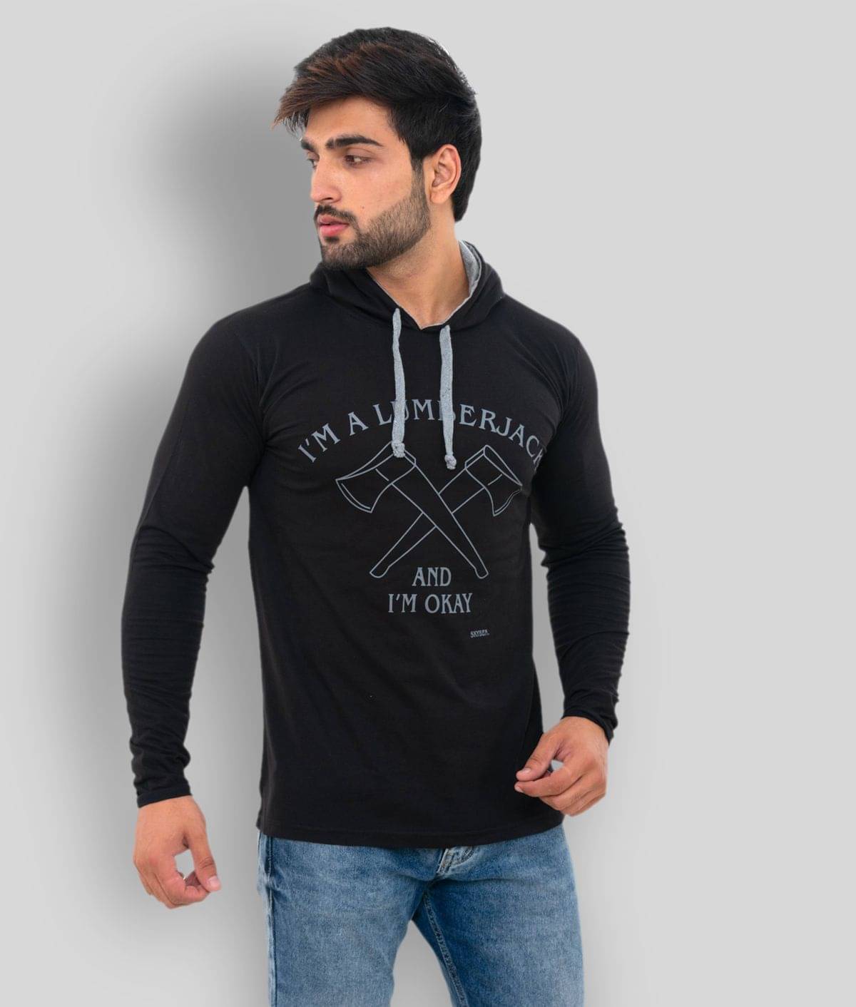 SKYBEN - Black Cotton Blend Regular Fit Men's T-Shirt ( Pack of 1 ) SKYBEN - Black Cotton Blend Regular Fit Men's T-Shirt ( Pack of 1 )