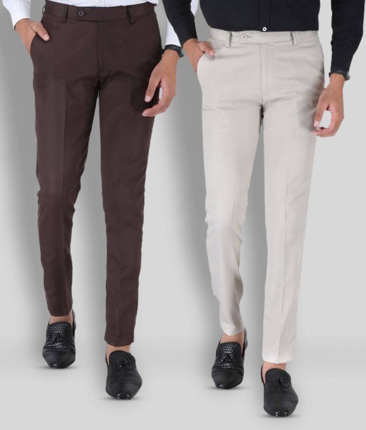     			SREY - Coffee Cotton Blend Slim Fit Men's Chinos (Pack of 2)
