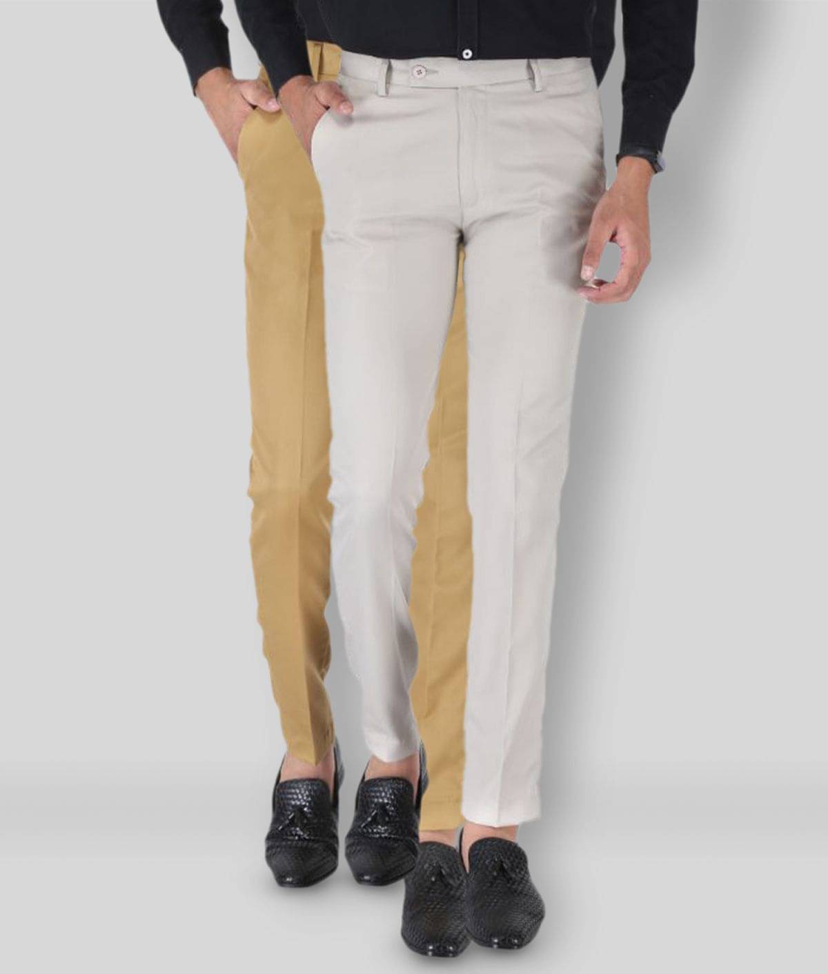     			SREY - Khaki Polycotton Slim - Fit Men's Chinos ( Pack of 2 )