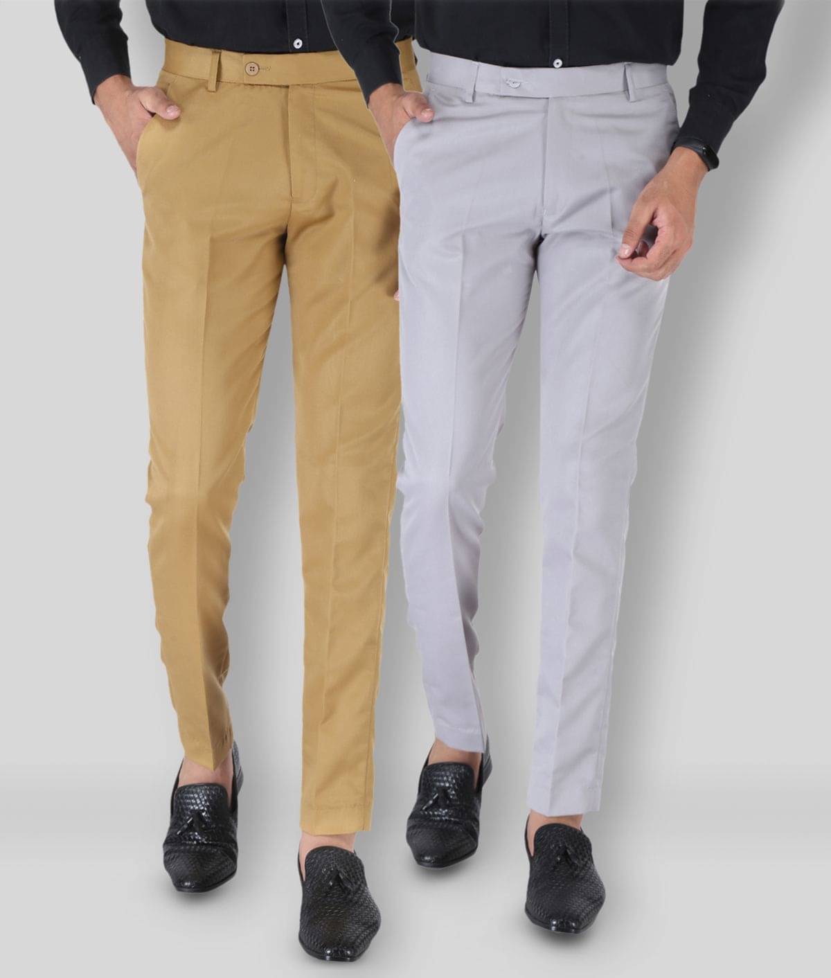     			SREY - Khaki Polycotton Slim - Fit Men's Chinos ( Pack of 2 )