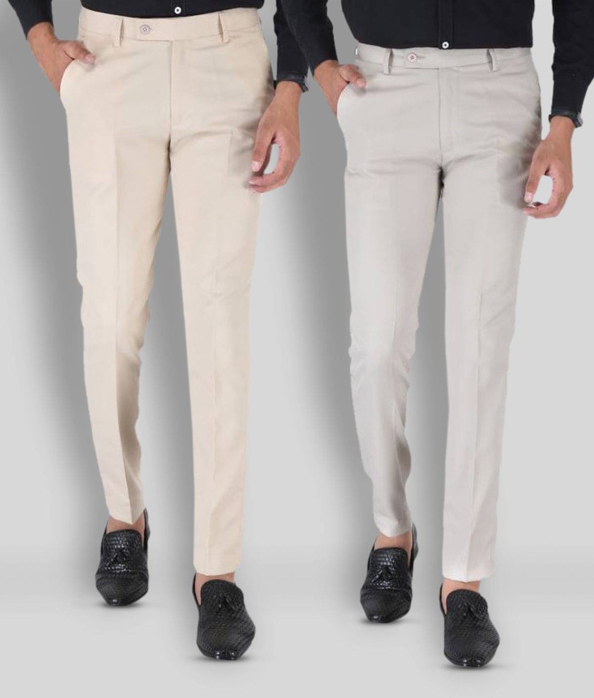     			SREY - Cream Polycotton Slim - Fit Men's Formal Pants ( Pack of 2 )