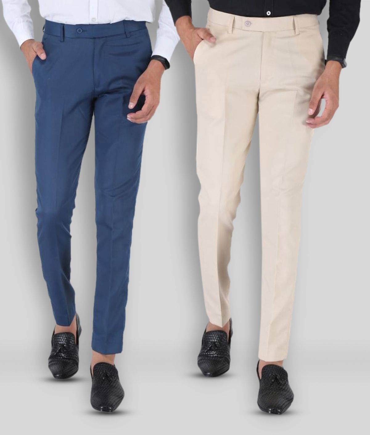     			SREY - Blue Polycotton Slim - Fit Men's Chinos ( Pack of 2 )