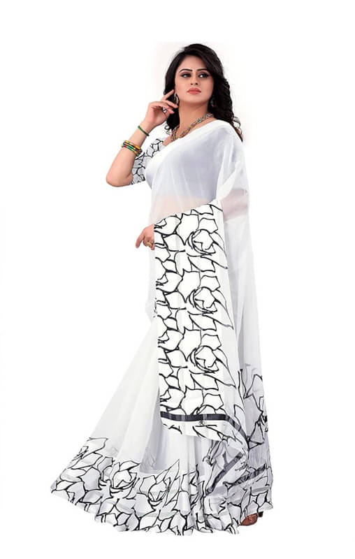 Sitanjali Georgette Printed Saree With Unstitched Blouse Piece ( White ) Sitanjali Georgette Printed Saree With Unstitched Blouse Piece ( White )
