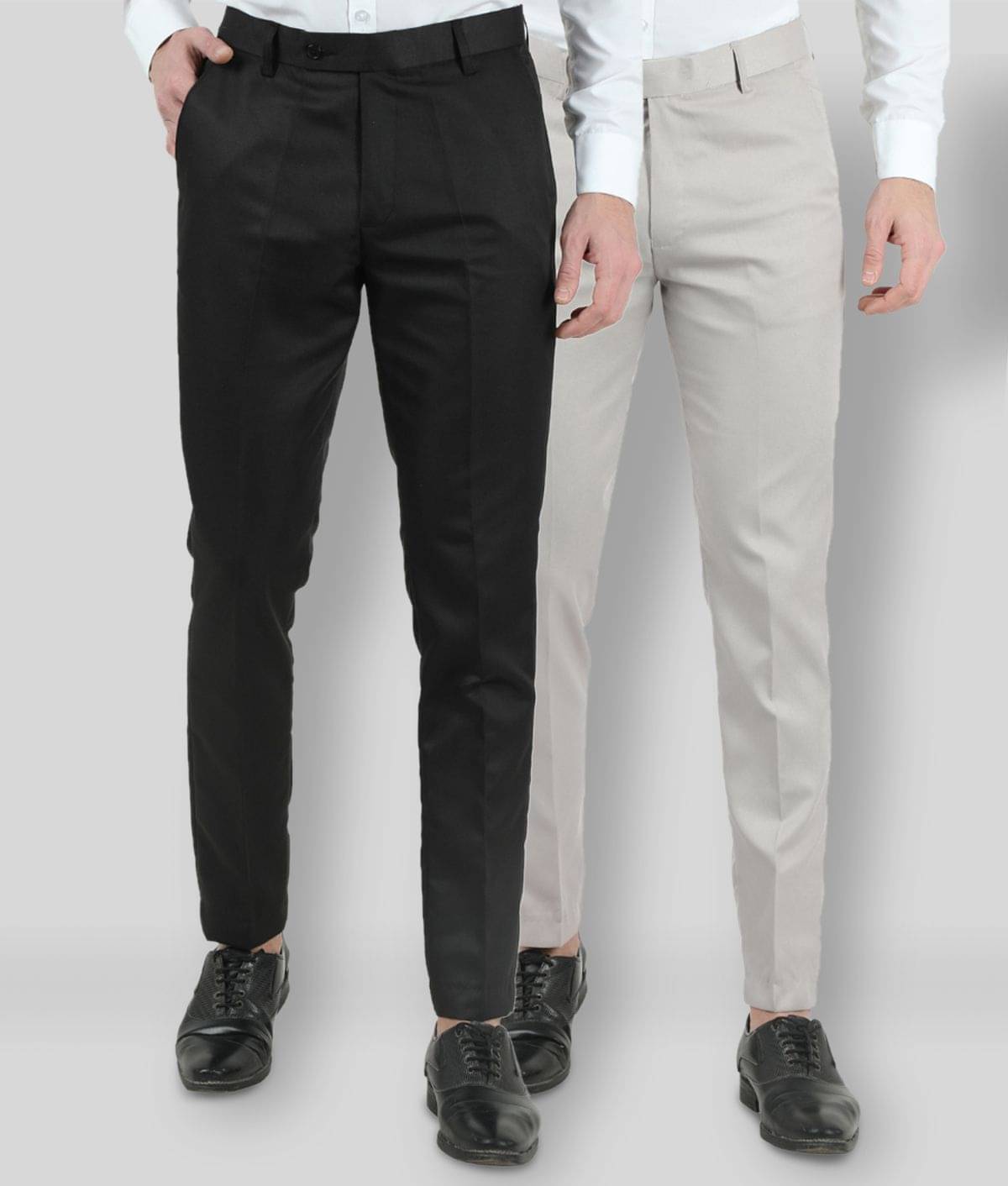 VEI SASTRE - Multicolor Cotton Blend Slim Fit Men's Formal Pants (Pack of 2) VEI SASTRE - Multicolor Cotton Blend Slim Fit Men's Formal Pants (Pack of 2)