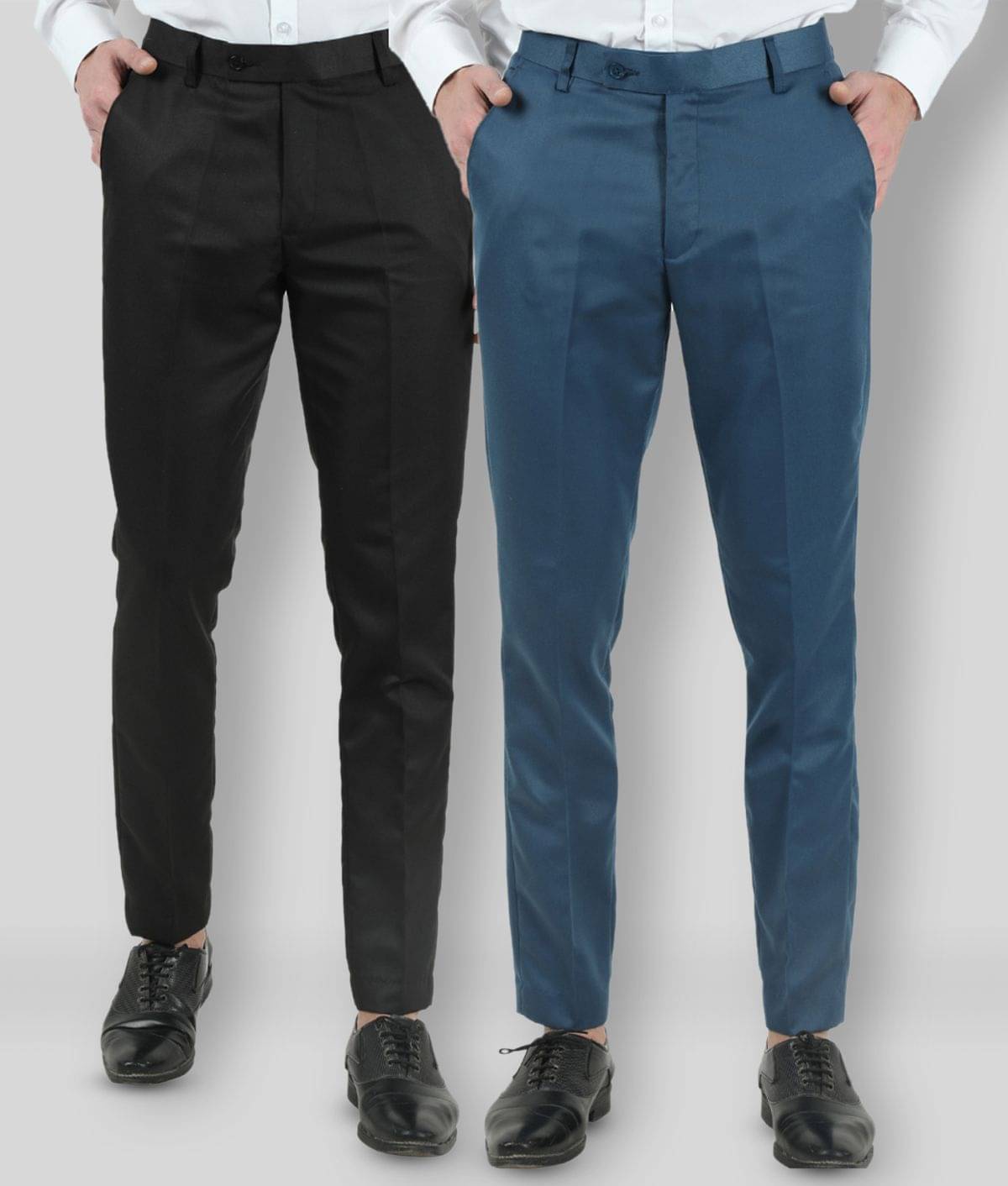     			VEI SASTRE - Multicolor Cotton Blend Slim Fit Men's Chinos (Pack of 2)