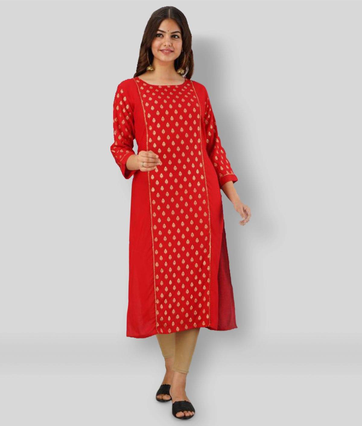 FABRR - Red Rayon Women's Straight Kurti ( Pack of 1 ) FABRR - Red Rayon Women's Straight Kurti ( Pack of 1 )