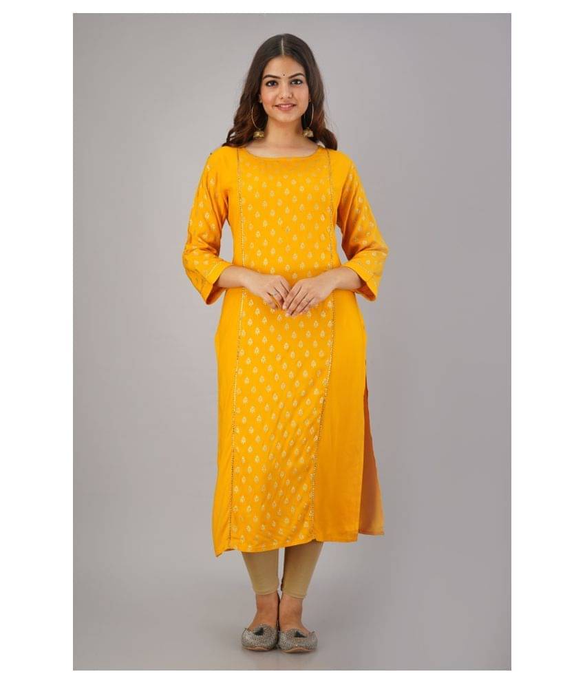 FABRR - Yellow Rayon Women's Straight Kurti ( Pack of 1 ) FABRR - Yellow Rayon Women's Straight Kurti ( Pack of 1 )