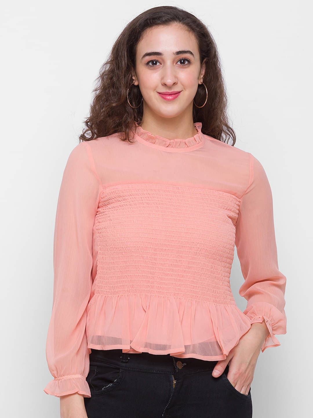     			Globus - Peach Polyester Women's Regular Top ( Pack of 1 )