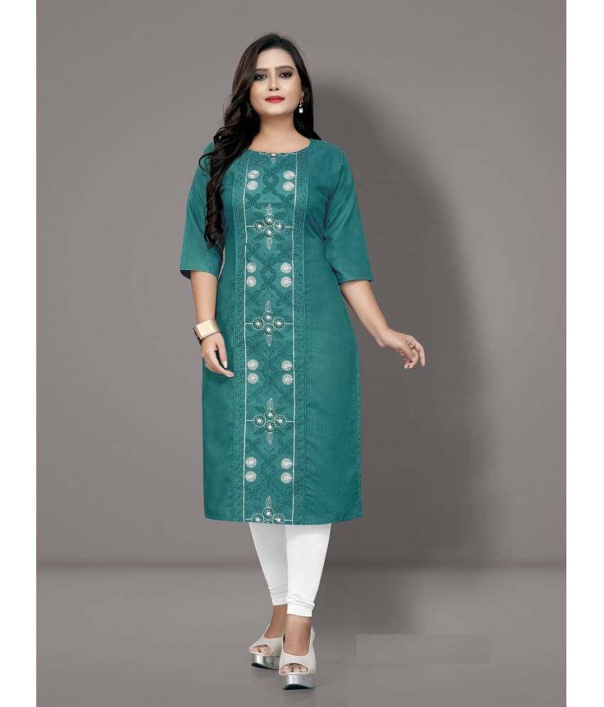     			Hetsa - Turquoise Cotton Blend Women's A-line Kurti ( Pack of 1 )