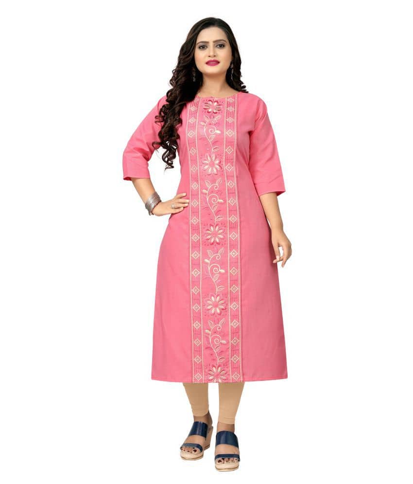 Hetsa - Pink Cotton Blend Women's Straight Kurti ( Pack of 1 ) - Kurtis, Tunics | Buy online on ZillyBuy