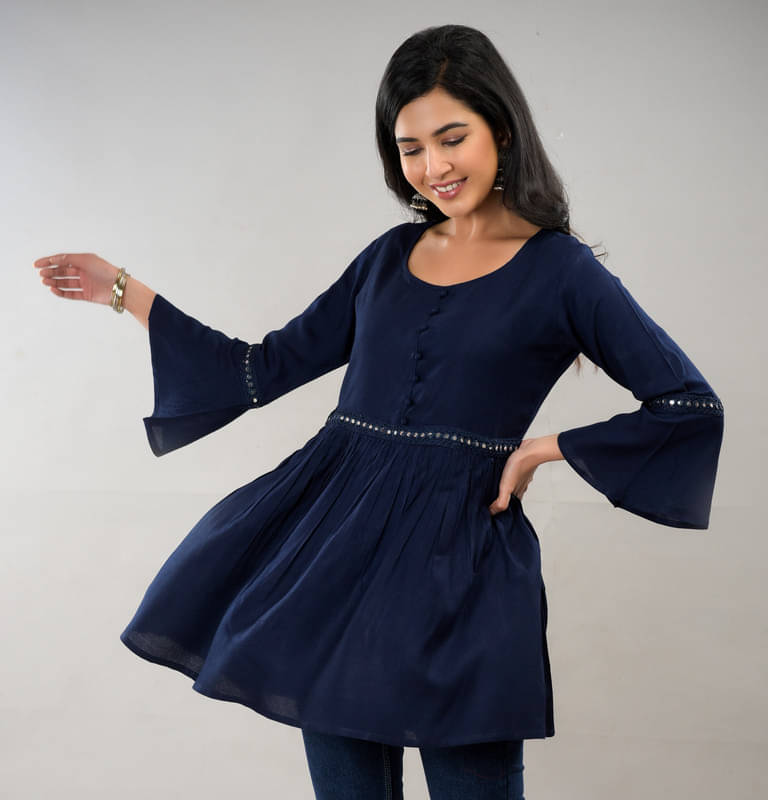     			JFT JAIPUR FABTEX Women's Rayon Regular Top ( Navy Blue )