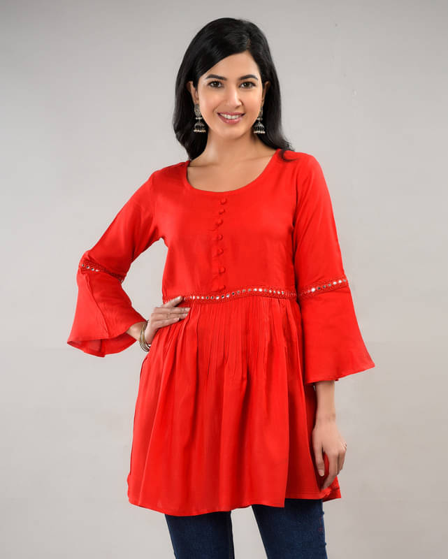 JFT JAIPUR FABTEX Women's Rayon Regular Top ( Red )     			JFT JAIPUR FABTEX Women's Rayon Regular Top ( Red )