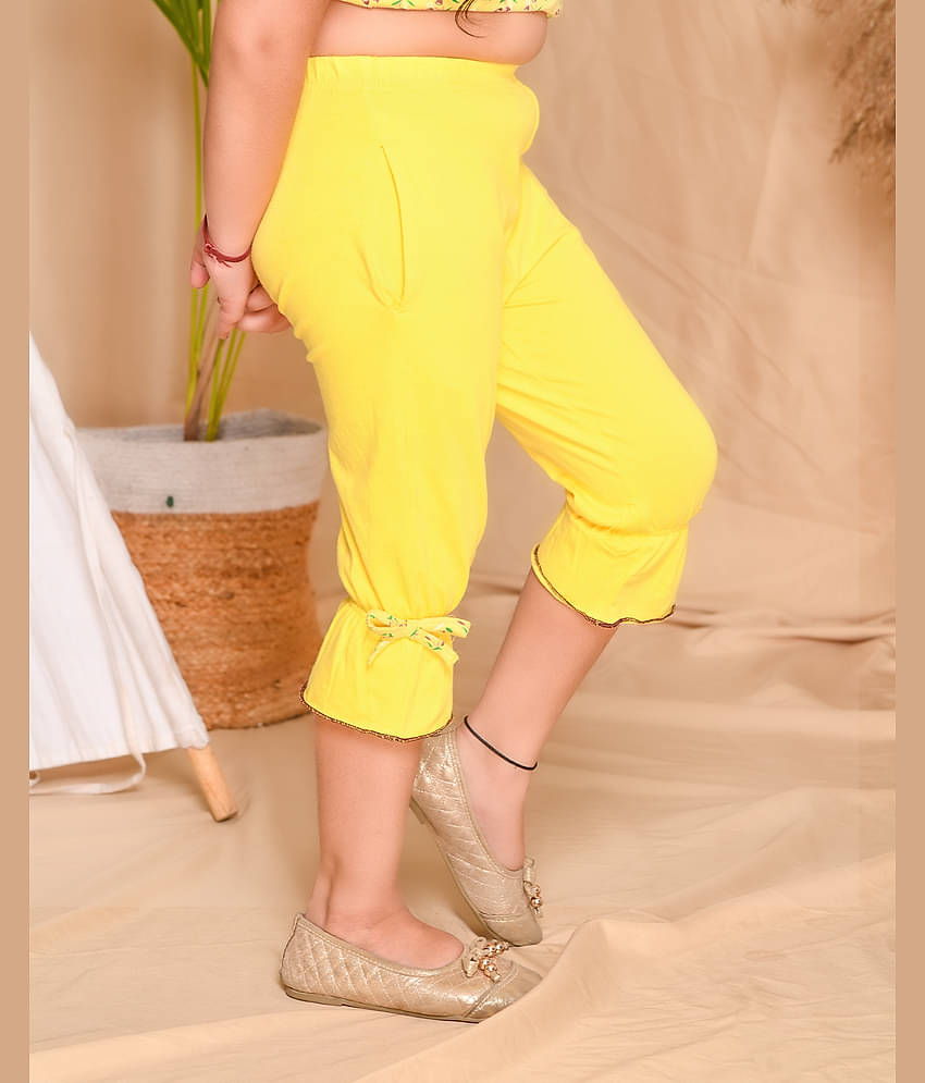 Kids Cave Pack of 1 Girls Cotton Capris ( Yellow )