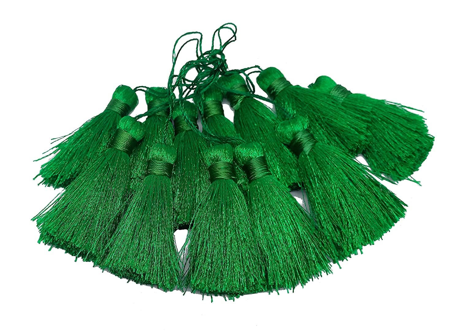 PRANSUNITA Silky Floss Tassels with Loop for Bookmarks, Charms Jewelry Making Earring Bracelet Pendant, Dresses etc. -Handmade - Pack of 12 pcs - 6 cm - Color- Dark Green - Stationery | Buy online on ZillyBuy