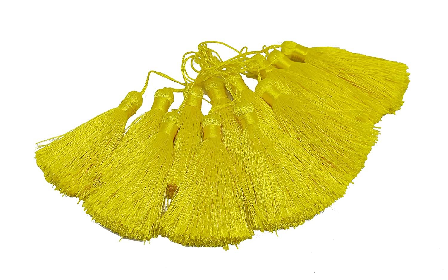 PRANSUNITA Silky Floss Tassels with Loop for Bookmarks, Charms Jewelry Making Earring Bracelet Pendant, Dresses etc. -Handmade - Pack of 12 pcs - 6 cm - Color- Lemon Yellow - Stationery | Buy online on ZillyBuy