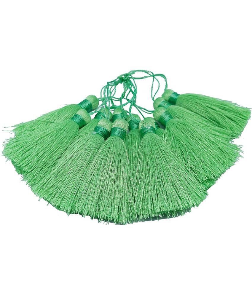 PRANSUNITA 12 PCS Silky Floss Craft Handmade Tassels with Loop for Souvenir, Bookmarks, Accessory Charms Jewelry Making Earring Findings Bracelet Pendant & Clothing sewing Accessories. (Size - 6 cm)- Color-- Light Green - Stationery | Buy online on ZillyBuy